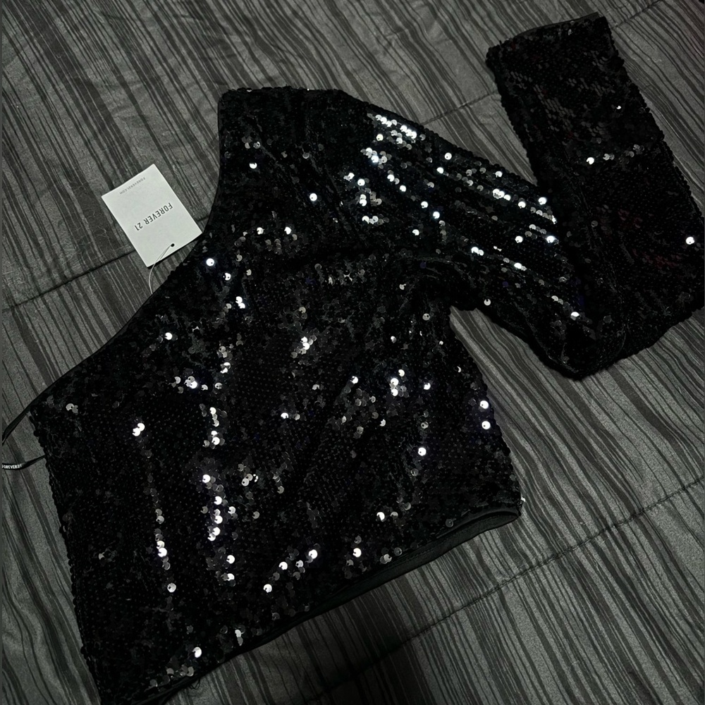 Forever 21 Black Sequin One-Shoulder Top
